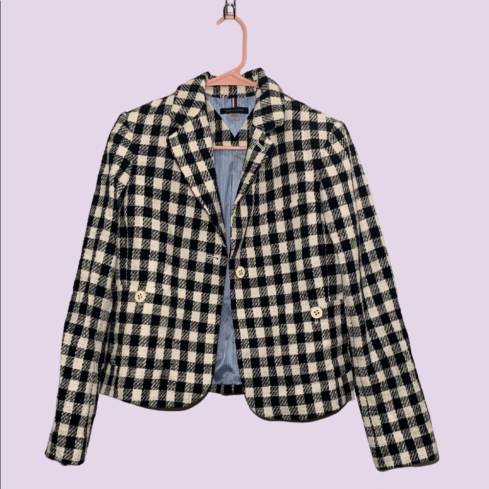 Tommy Hilfiger Size 2 Professional Checkered Black and White Suit Blazer